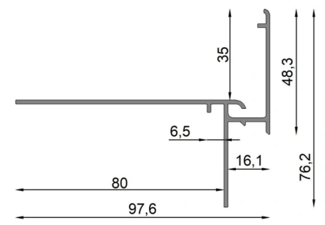 Terasová lišta PROFI "PR35PLUS“ s možnosťou osadenia odkvapového žľabu a prírubového límca z PVC na natavenie izolačnej PVC fólie