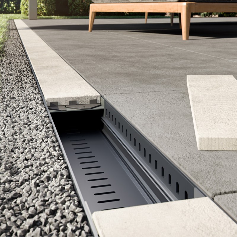 Ukončenie žľabu | Terasový lineárny odvodňovací systém 