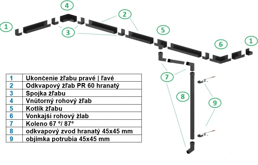 Balkónový odkvapový žľab PROFI "PR60" hranatý