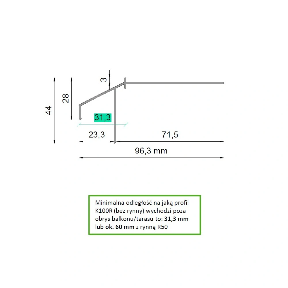 Balkónová lišta 100 PLUS | ROH a KOUT